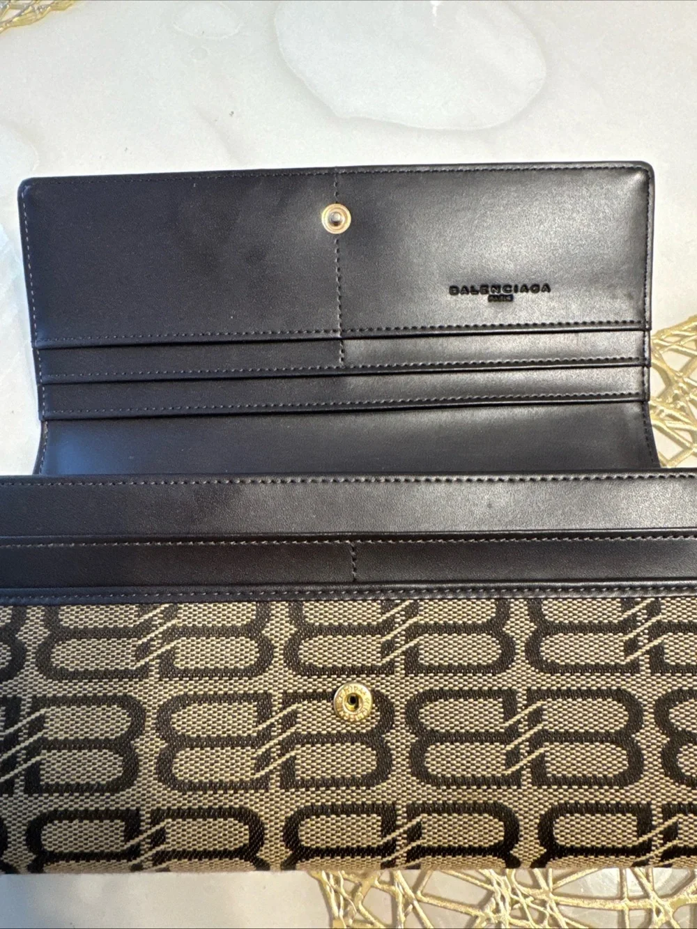 Balenciaga Dark Brown Leather & Beige Logo Continental Wallet BB